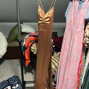 Elegant Satin Brown Dress